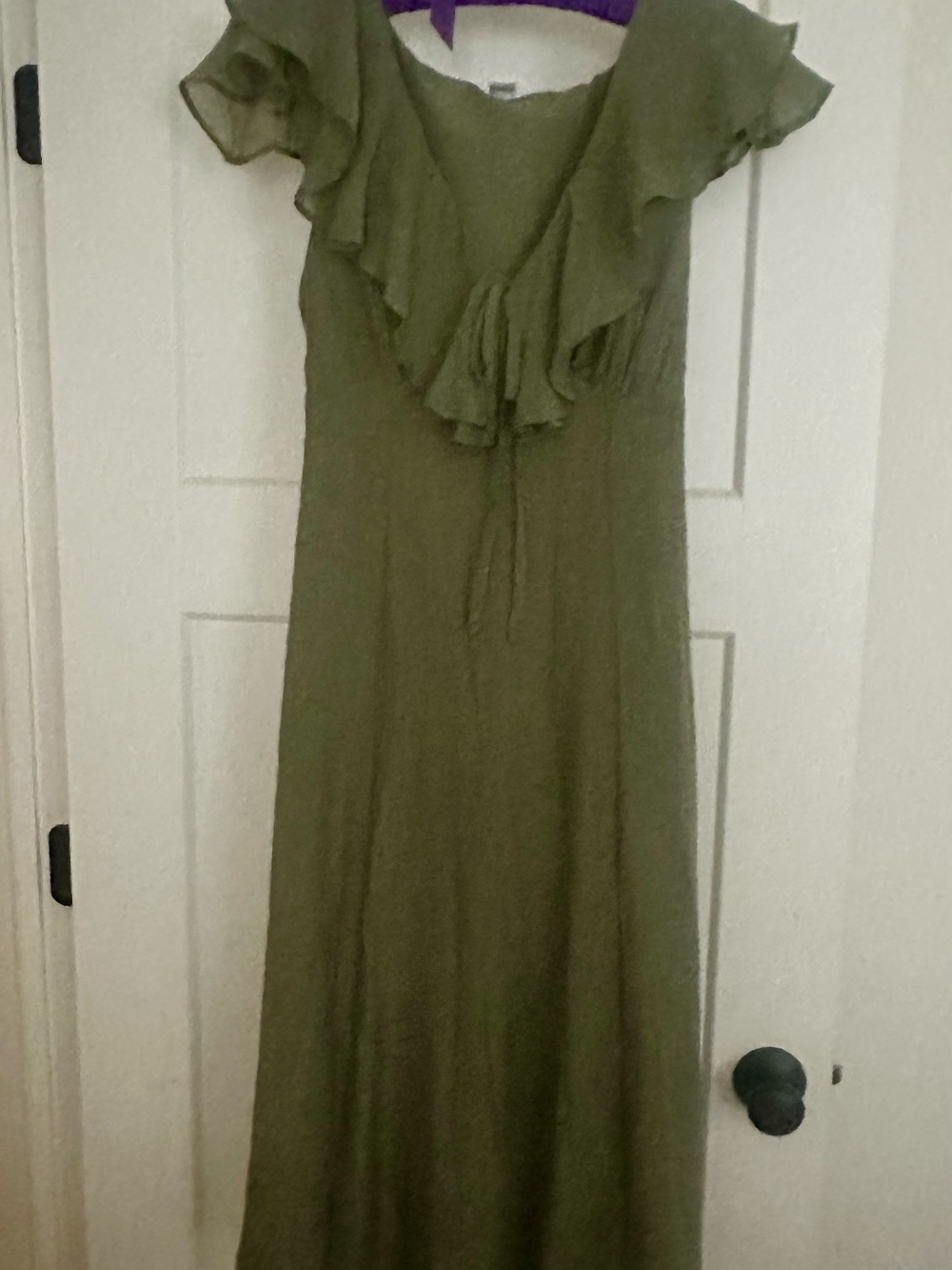 Old Navy Olive Green Ruffle-Front Maxi Dress